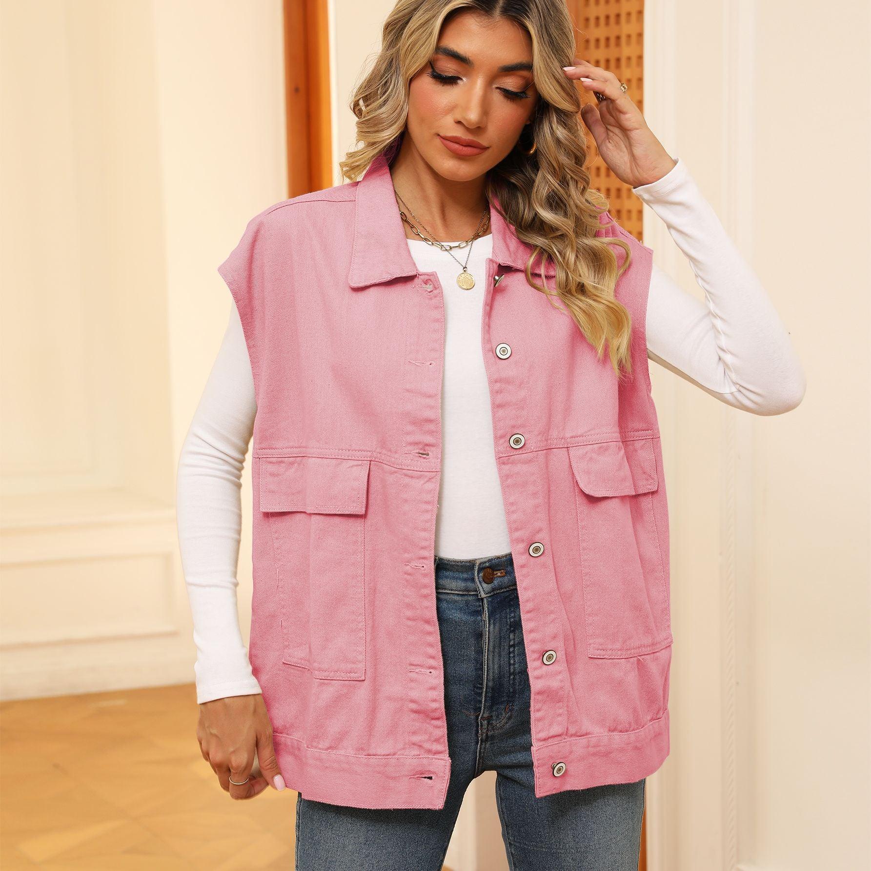 Denim Vest With Big Pockets Fashion Sleeveless Outwear Vest For Womens Clothing - J Micheal