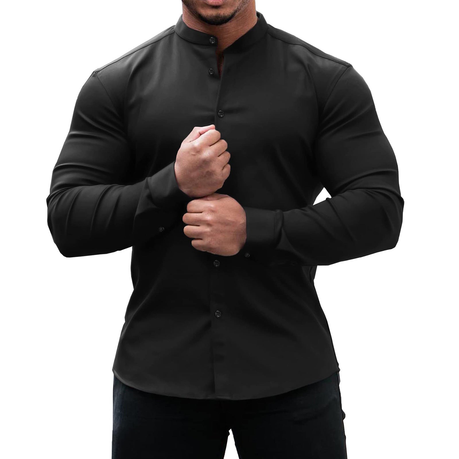 Long Sleeve Shirt Men Casual Button Down Slim Tops Solid Color Casual Mens Clothing - J Micheal