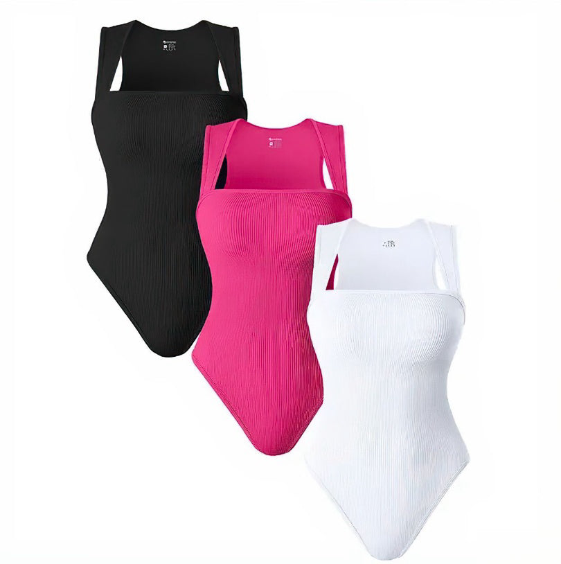 Thread Square Neck Jumpsuit Sleeveless Slim Fit Tank Top Summer Shapewear - J Micheal