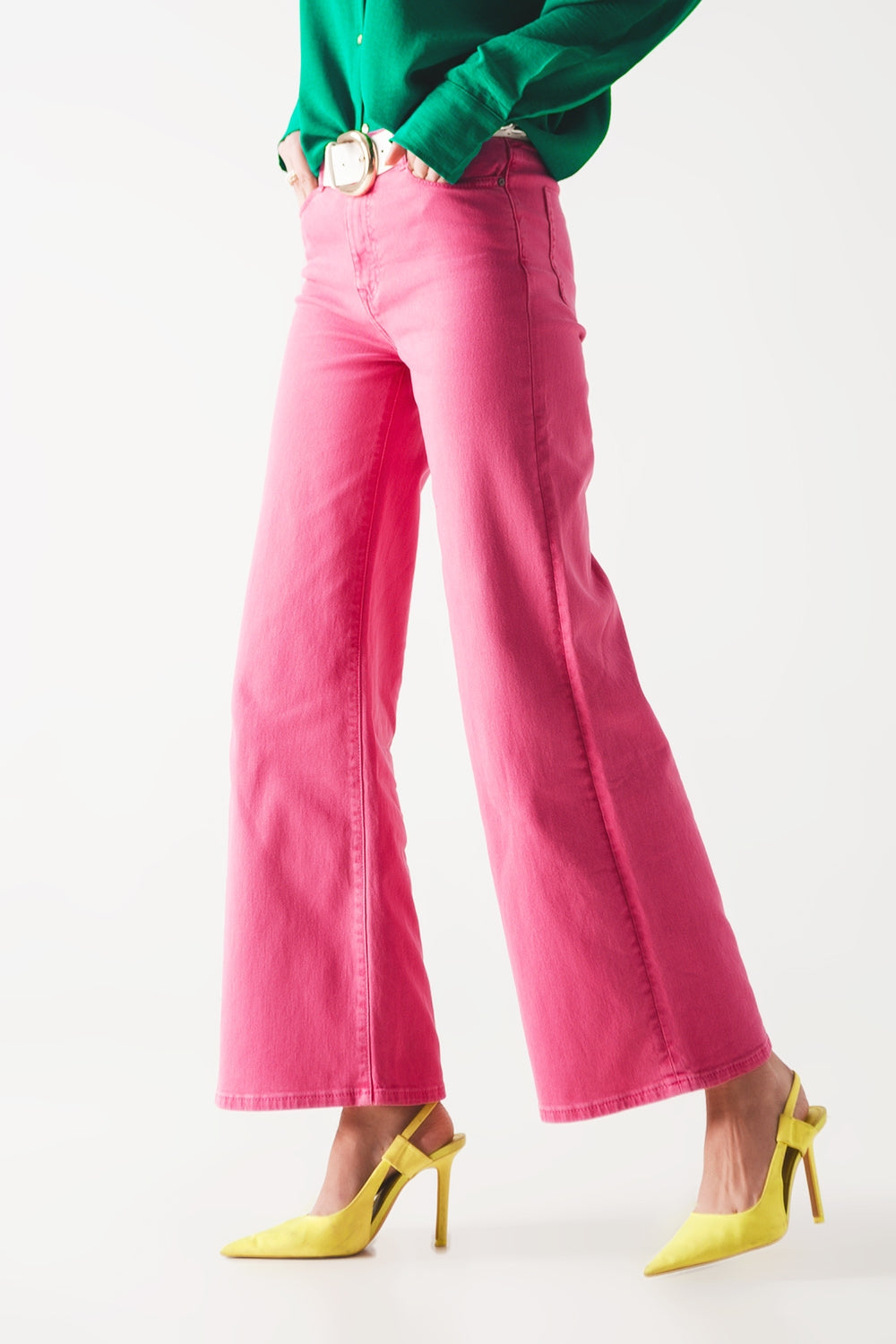 Cotton Blend Wide Leg Jeans in Pink - J Micheal