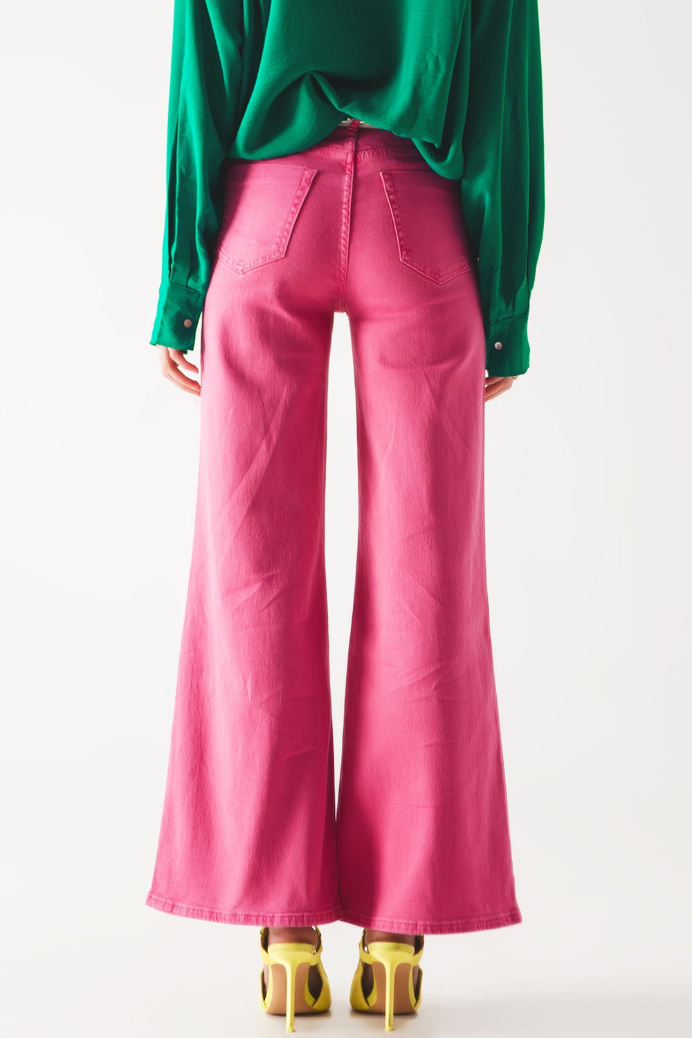 Cotton Blend Wide Leg Jeans in Pink - J Micheal