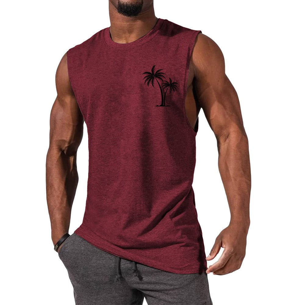 Coconut Tree Embroidery Vest Summer Beach Tank Tops Workout Muscle Men Sports Fitness T-shirt - J Micheal