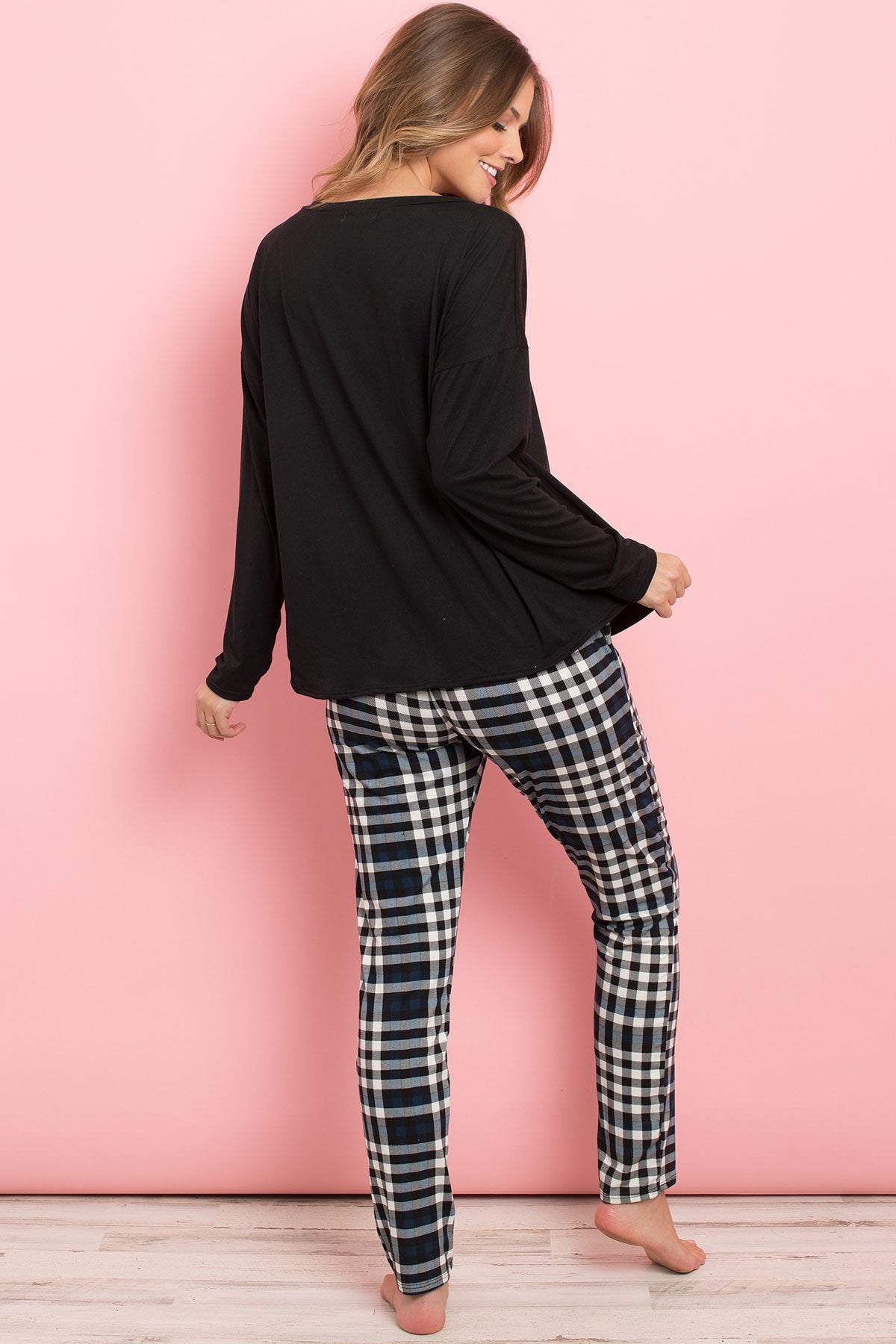 Solid Top Plaid Pocket and Joggers Set With Self Tie - J Micheal