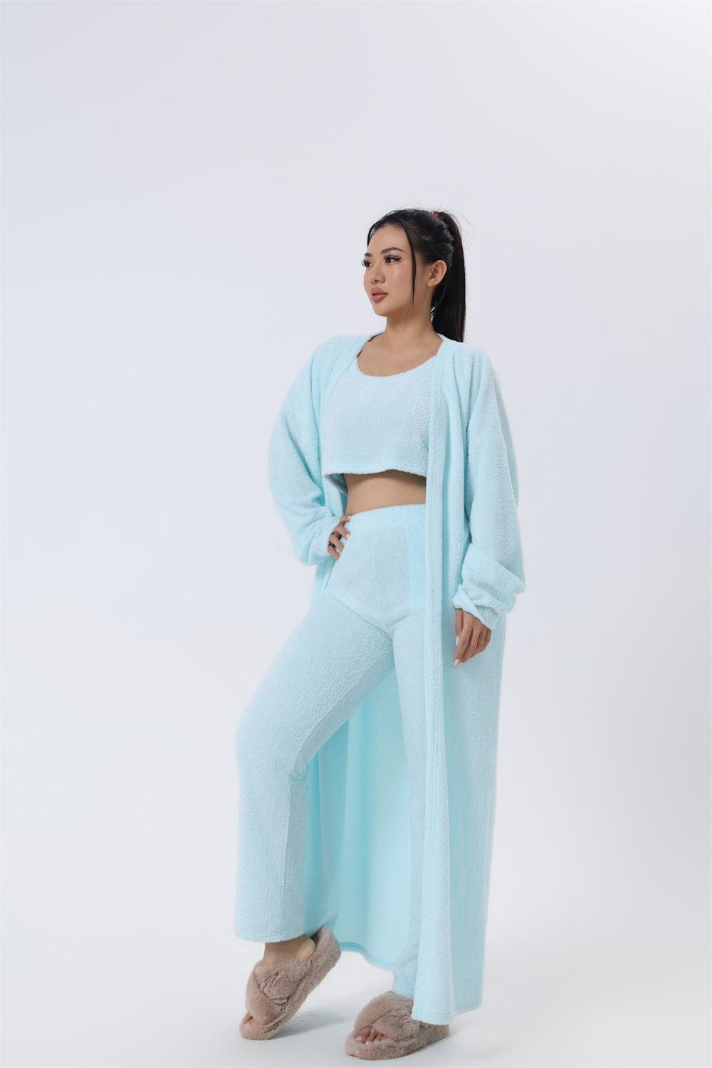 Cozy Pajama Set, 3 Piece Lounge Set, Cute Loungewear, Warm Suit Sets, Matching Set, Lounge Set, 3 Piece Pant Sets, Women Winter Dress - J Micheal