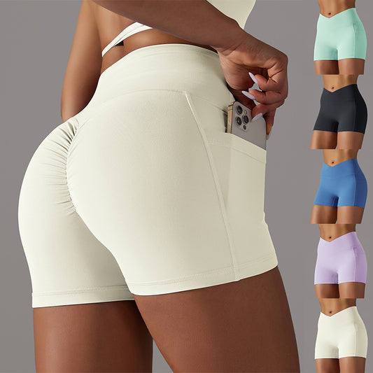 Yoga Shorts With Phone Pocket Design Fitness Sports Pants For Women Clothing - J Micheal