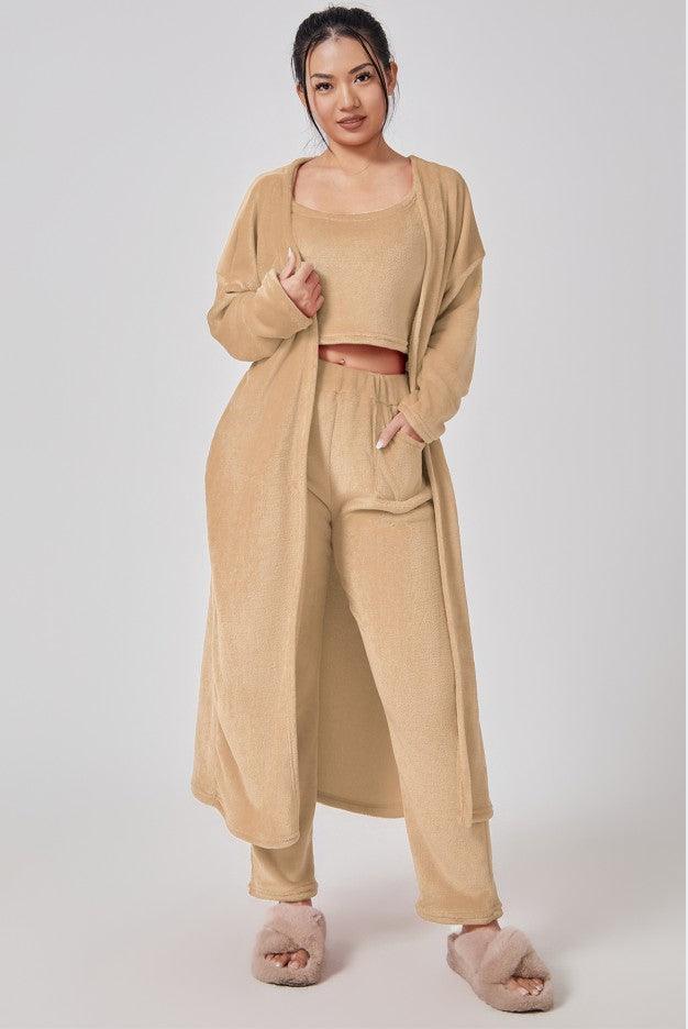 Cozy Pajama Set, 3 Piece Lounge Set, Cute Loungewear, Warm Suit Sets, Matching Set, Lounge Set, 3 Piece Pant Sets, Women Winter Dress - J Micheal