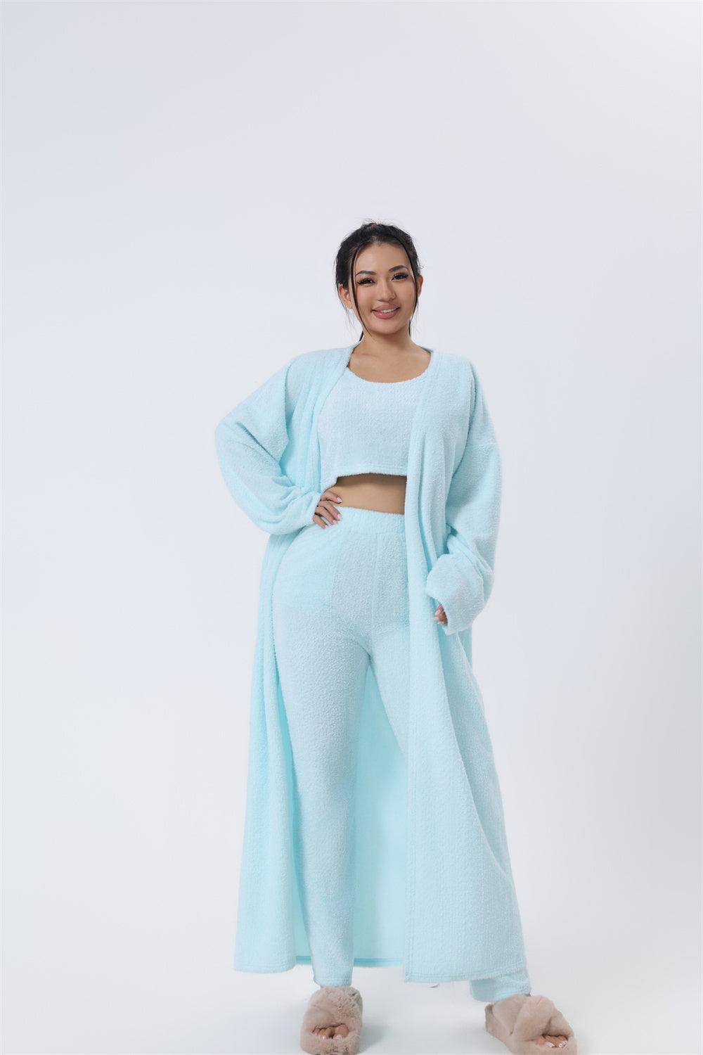 Cozy Pajama Set, 3 Piece Lounge Set, Cute Loungewear, Warm Suit Sets, Matching Set, Lounge Set, 3 Piece Pant Sets, Women Winter Dress - J Micheal