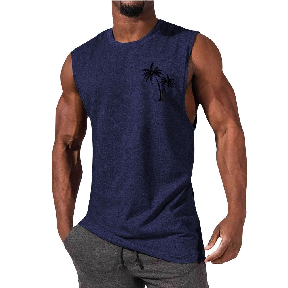 Coconut Tree Embroidery Vest Summer Beach Tank Tops Workout Muscle Men Sports Fitness T-shirt - J Micheal