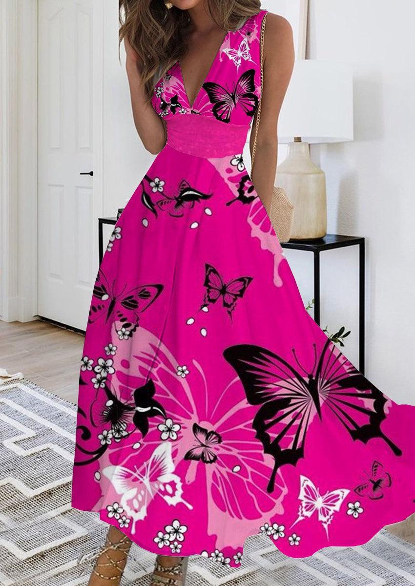 Summer New V-neck Fashion Digital Printing Maxi Dress - J Micheal