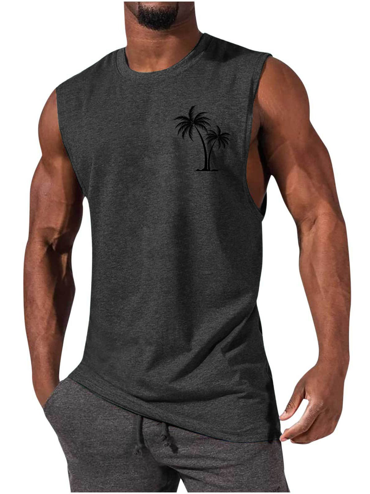 Coconut Tree Embroidery Vest Summer Beach Tank Tops Workout Muscle Men Sports Fitness T-shirt - J Micheal