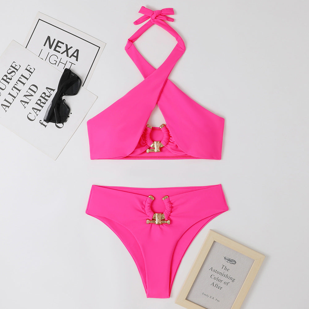 Women's Fashion Split High Waist Briefs Cross-halterneck Swimsuit - J Micheal