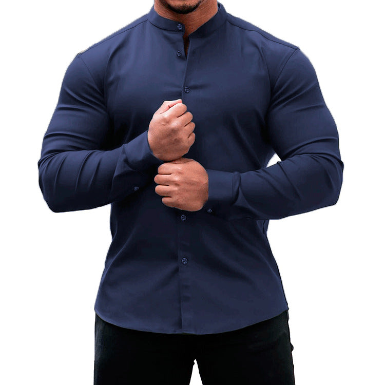 Long Sleeve Shirt Men Casual Button Down Slim Tops Solid Color Casual Mens Clothing - J Micheal