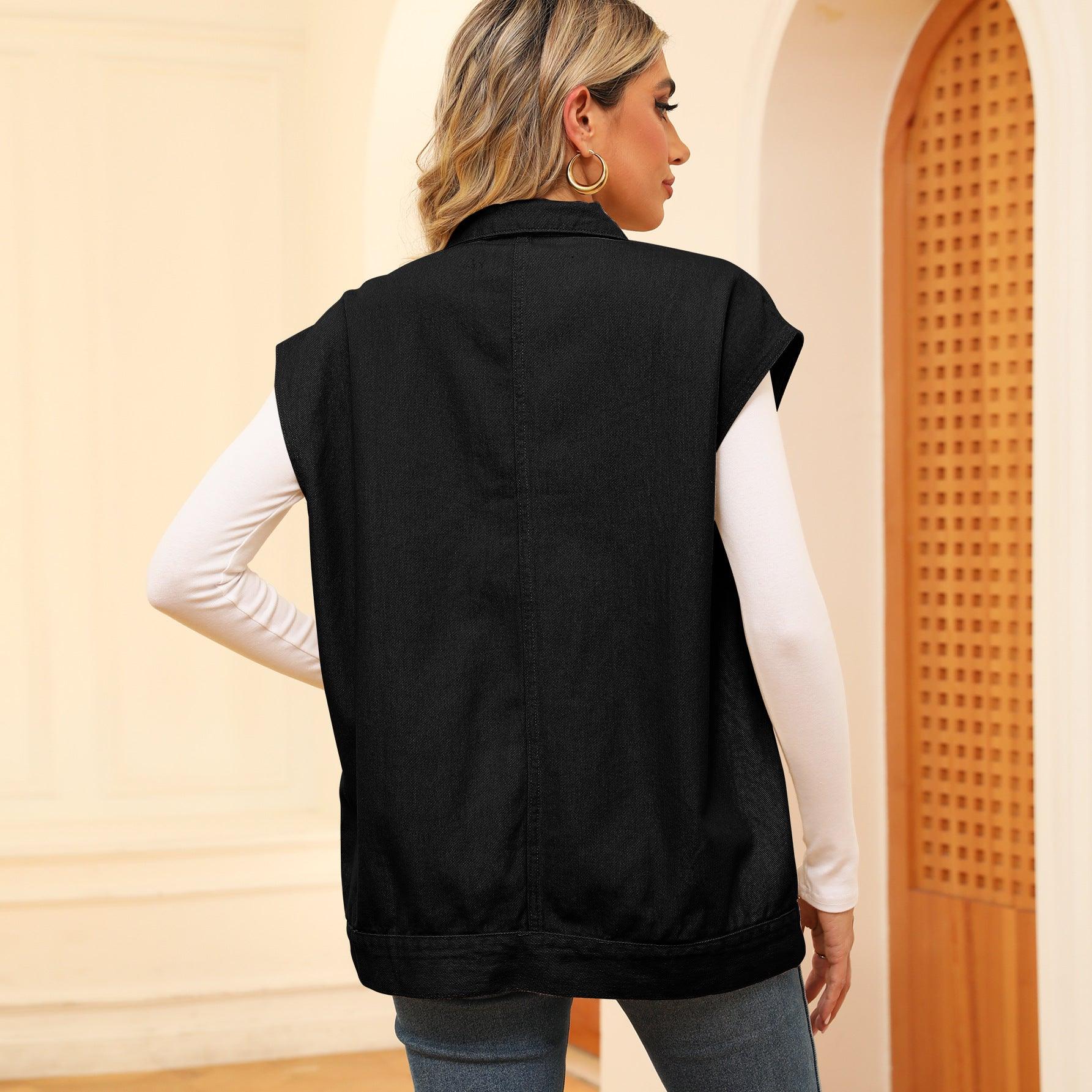 Denim Vest With Big Pockets Fashion Sleeveless Outwear Vest For Womens Clothing - J Micheal