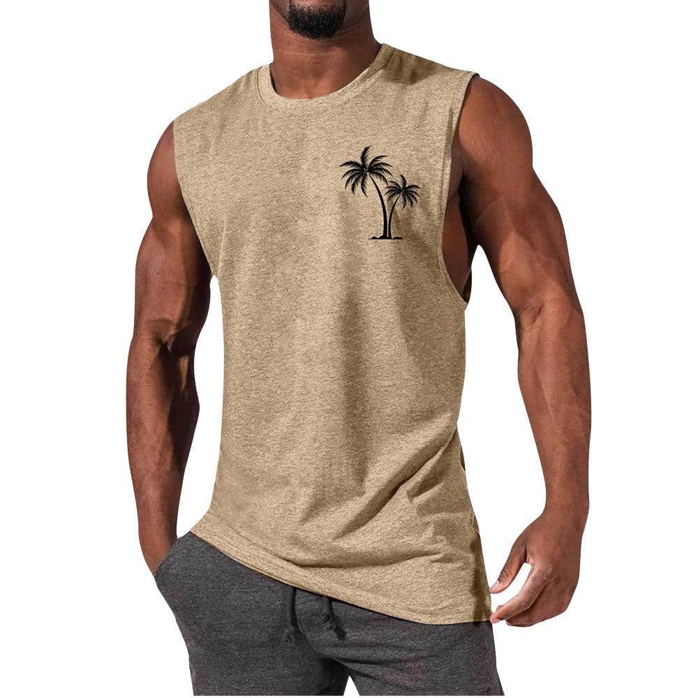 Coconut Tree Embroidery Vest Summer Beach Tank Tops Workout Muscle Men Sports Fitness T-shirt - J Micheal